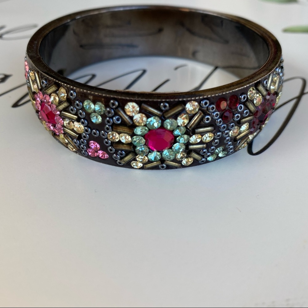 Gunmetal multi color rhinestone bangle bracelet